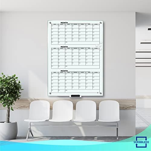 Glass Whiteboard Calendar 34x46 Quarterly Planner 3 Month & Marker Tray