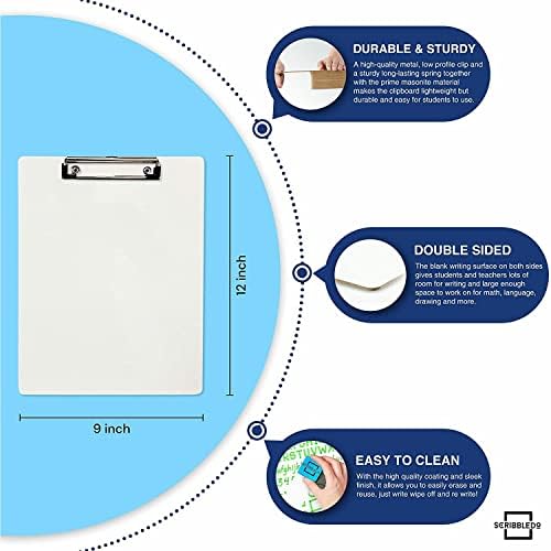 Double Sided Dry Erase Clipboards 9"x12" with 30 Erasers (30 Pack)