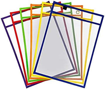 Reusable Dry Erase Sleeves, 6 Pack with Marker Holder, Assorted Colors