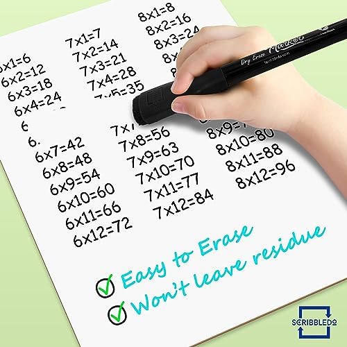 Dry Erase Markers Fine Tip Black with Eraser Cap (4 Pack)