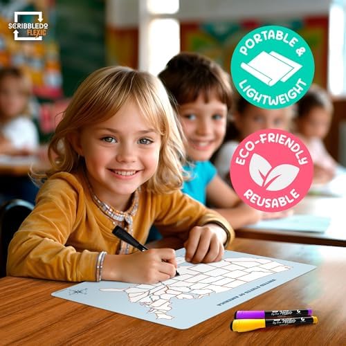 11”x14” Reusable Dry Erase USA Map Sheets, 10 Pack