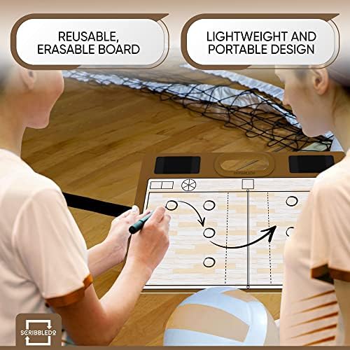 Dry Erase Volleyball Coaching Board 15x10.5” with Rotation Wheel, 2 Markers