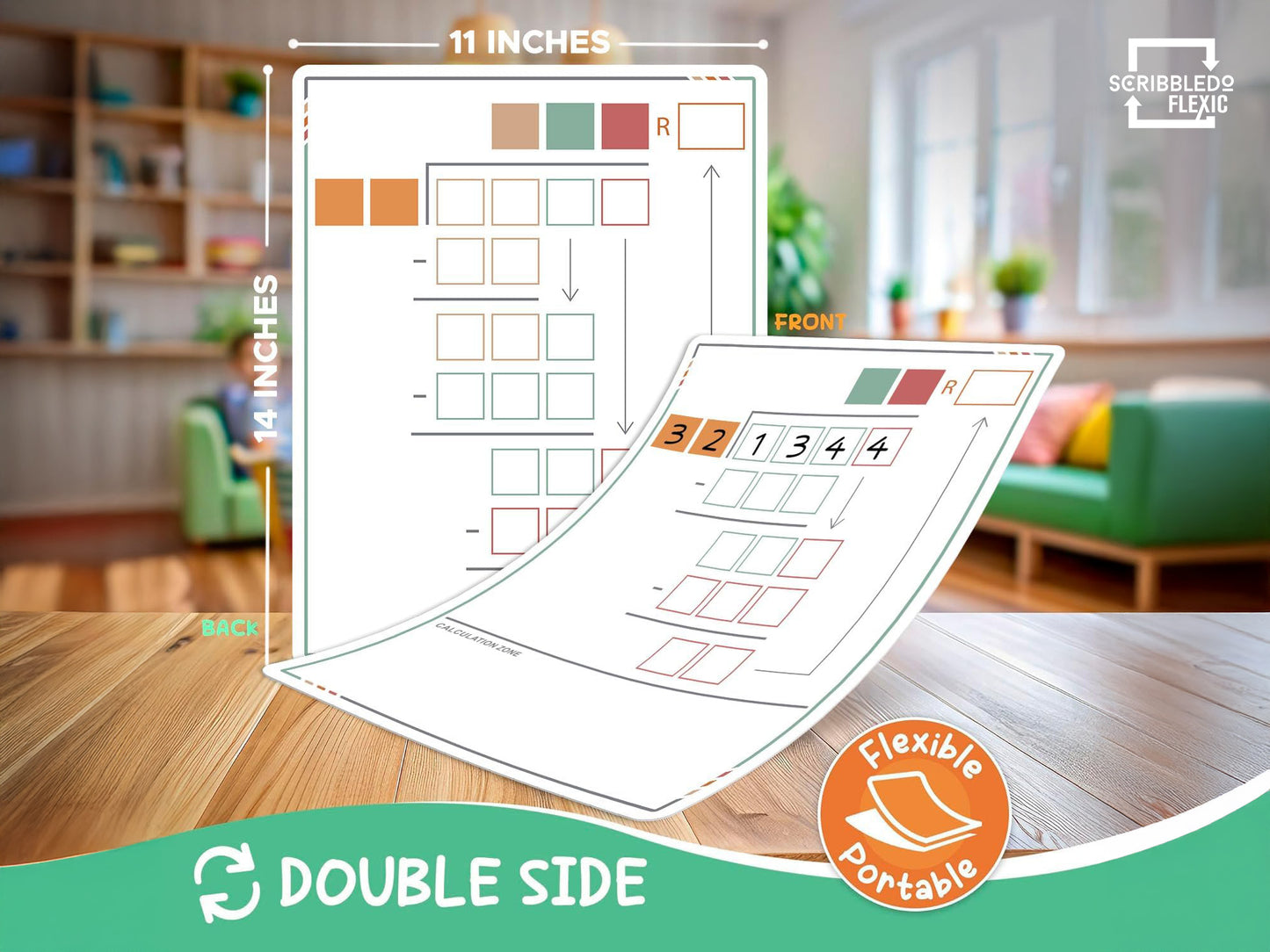 Division Practice Flexic Dry Erase Sheet 11"x14" - 2 Digit Divisor (10 pc)