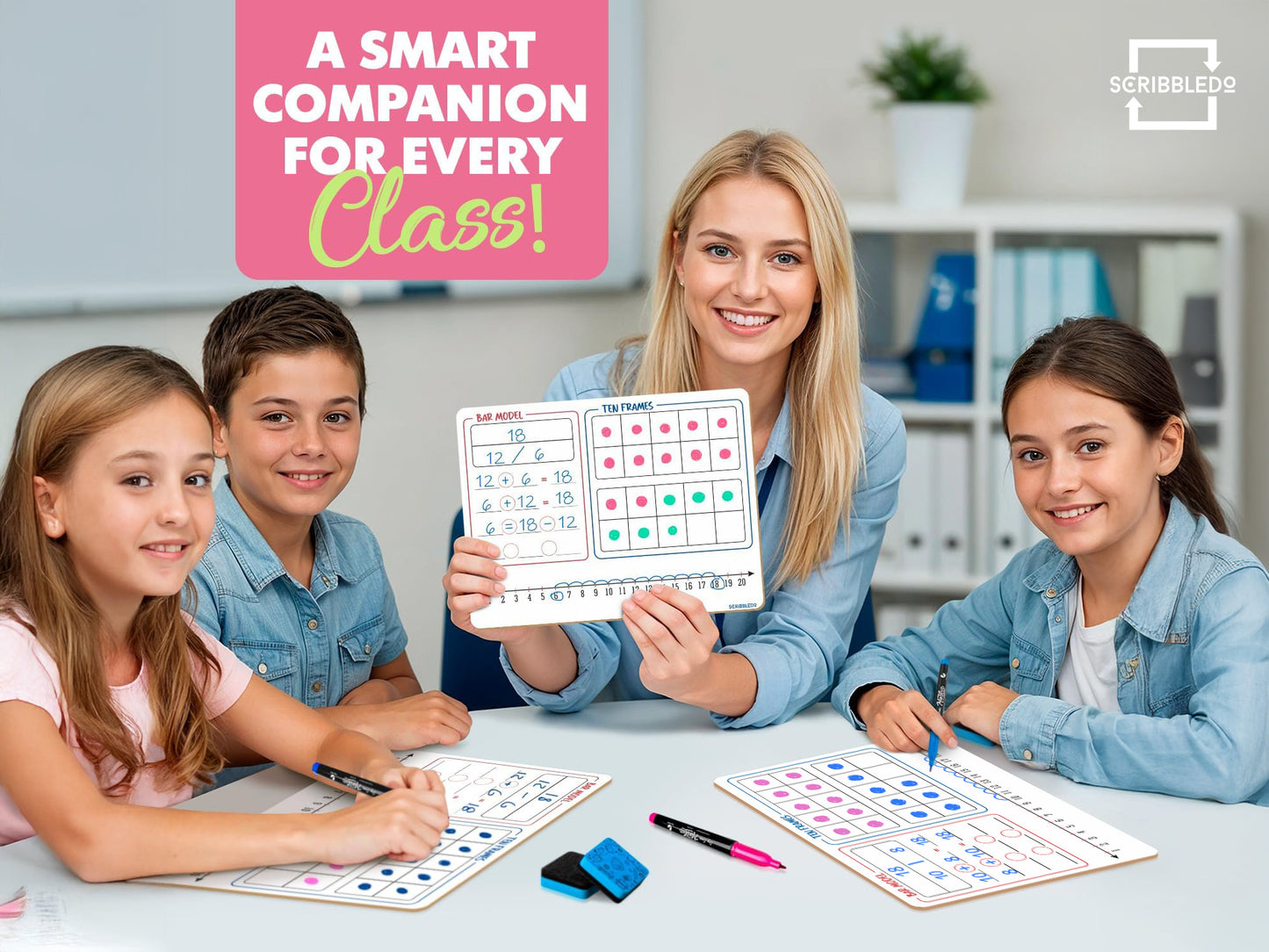 Bar Model, Ten Frame, Number Line & 1–120 Chart Math Dry Erase Board – 9x12