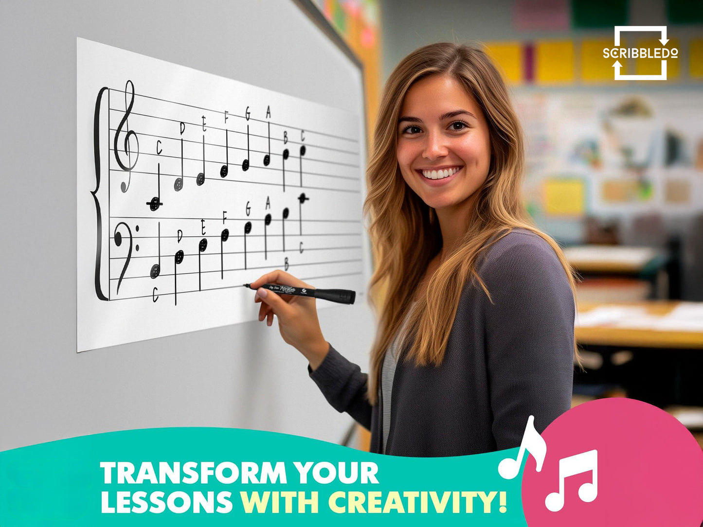 45"x17" Dry Erase Magnetic Music Staff Whiteboard