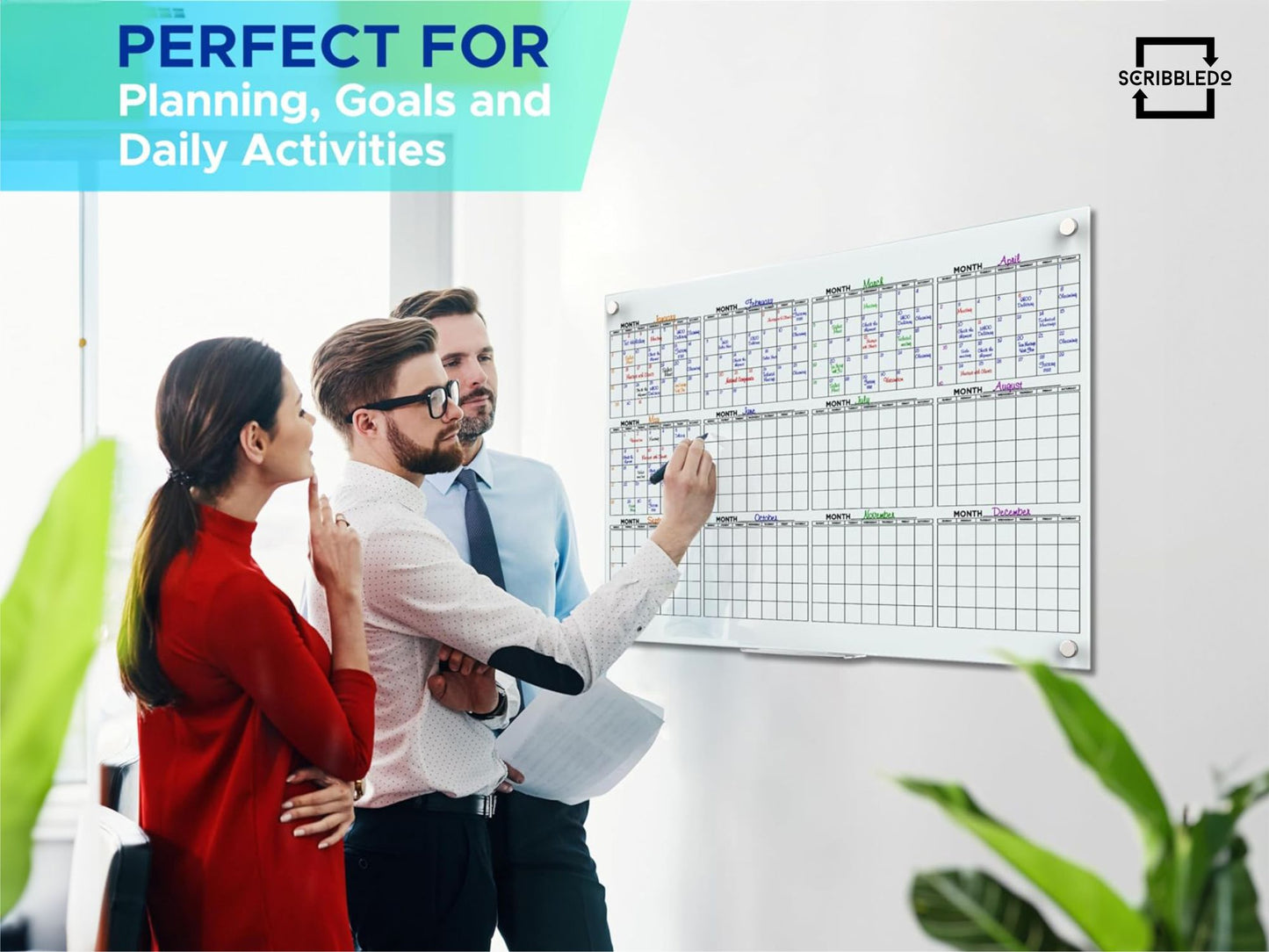 Magnetic Glass Whiteboard Calendar 24"x36" Yearly Planner