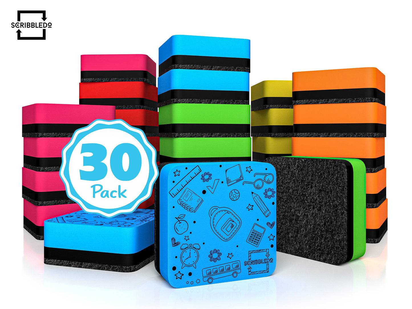 30 pack Magnetic Dry Erase Erasers Assorted Colors