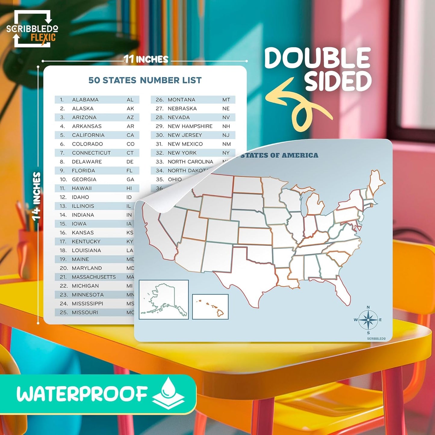 US Map Practice Flexic Sheet 11"x14" (10 pc)