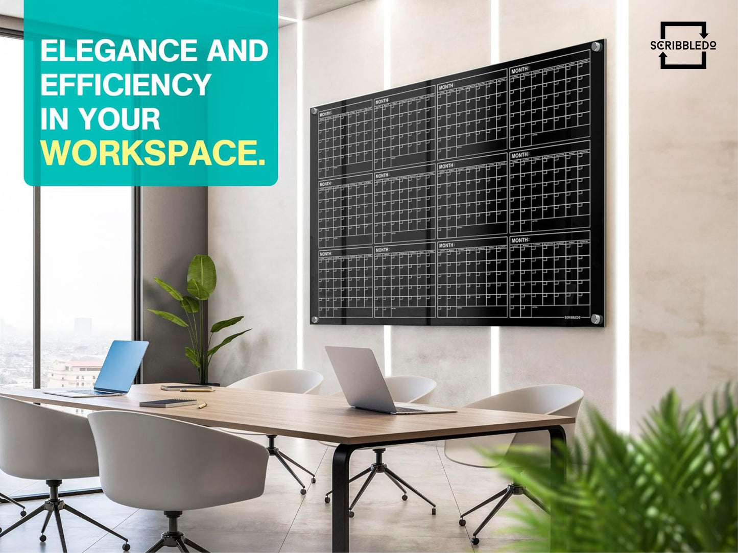 Black Magnetic Glass Whiteboard Calendar 34"x46" Yearly Planner