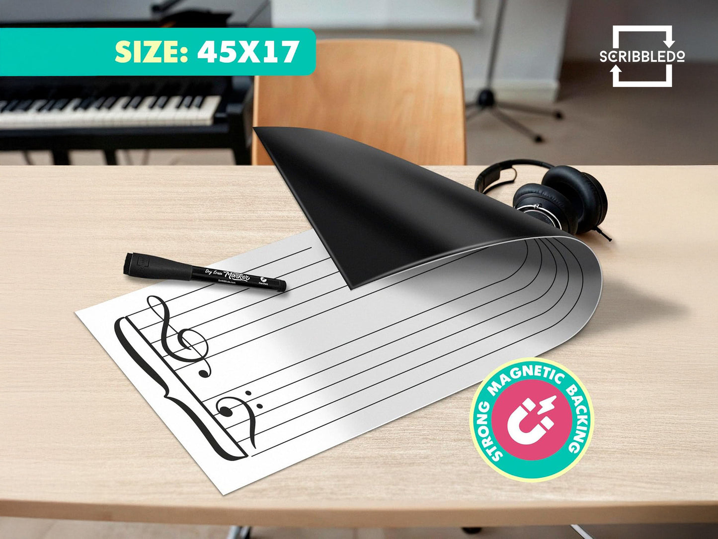 45"x17" Dry Erase Magnetic Music Staff Whiteboard