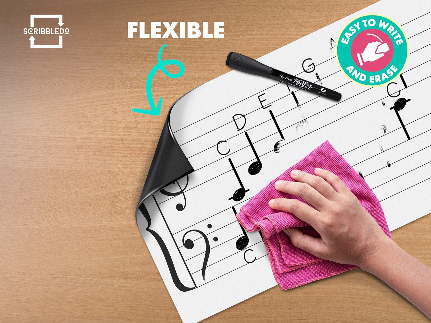 45"x17" Dry Erase Magnetic Music Staff Whiteboard