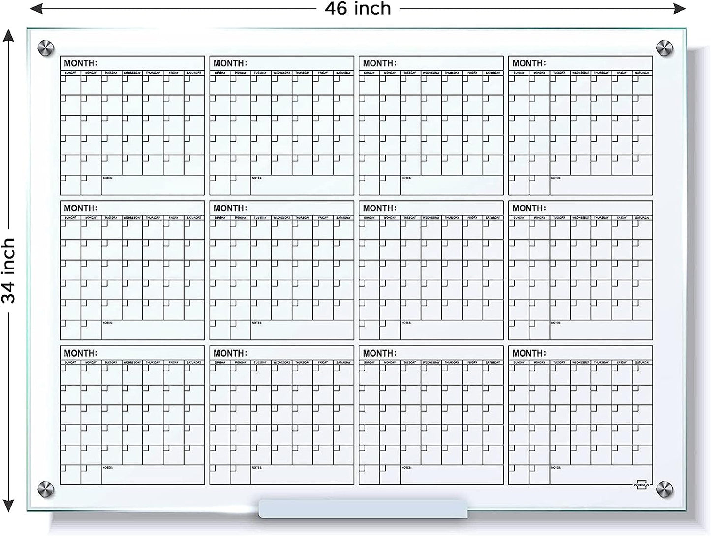 34x46 glass yearly wall calendar for schools