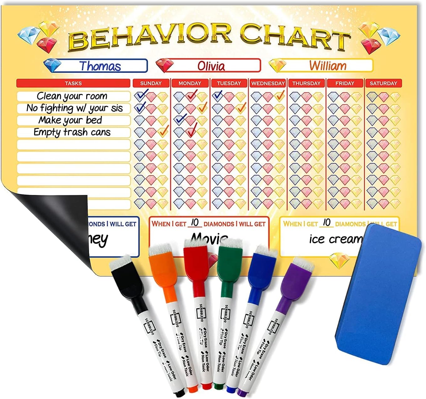 magnetic chore board with marker and eraser