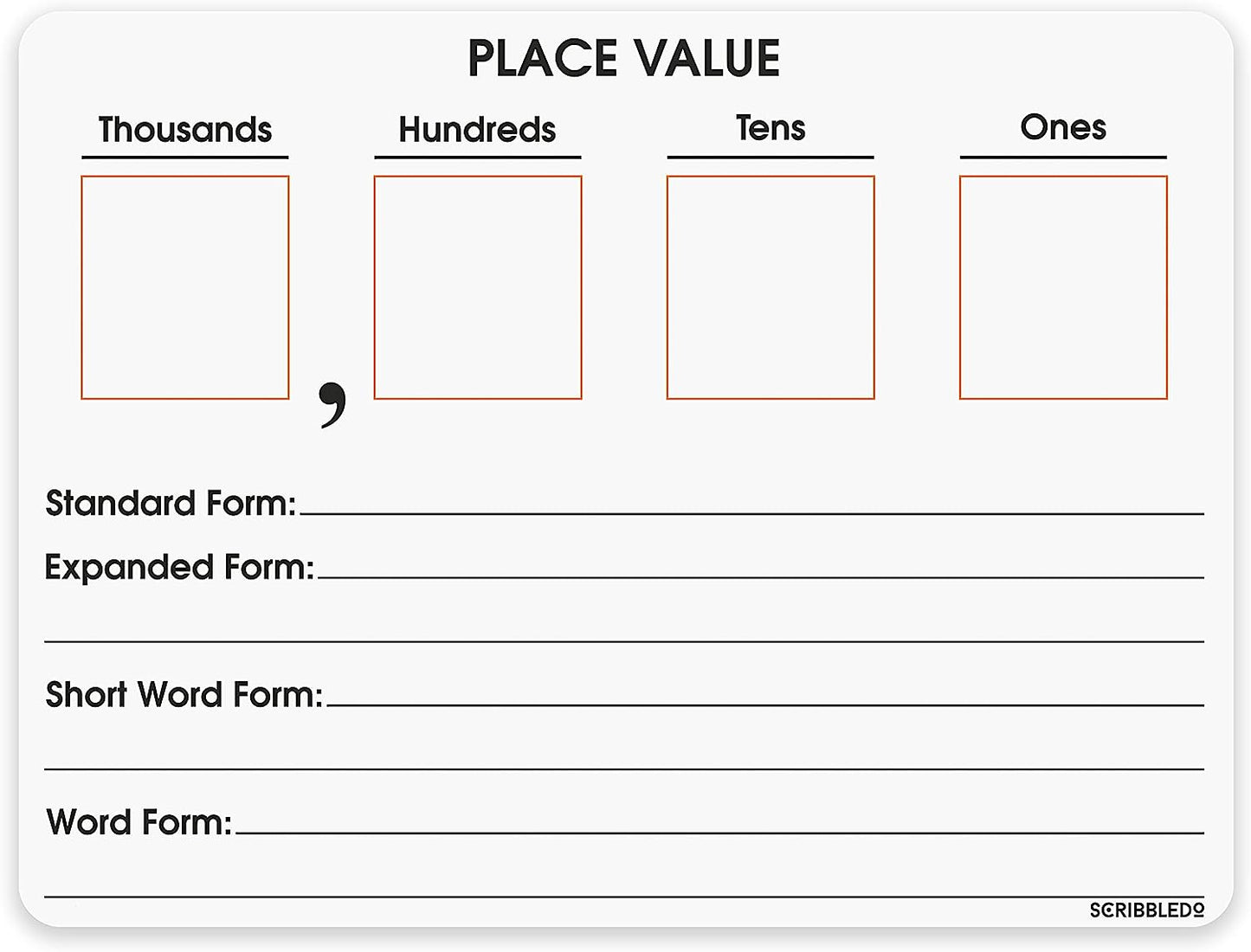place value chart whiteboard 9x12