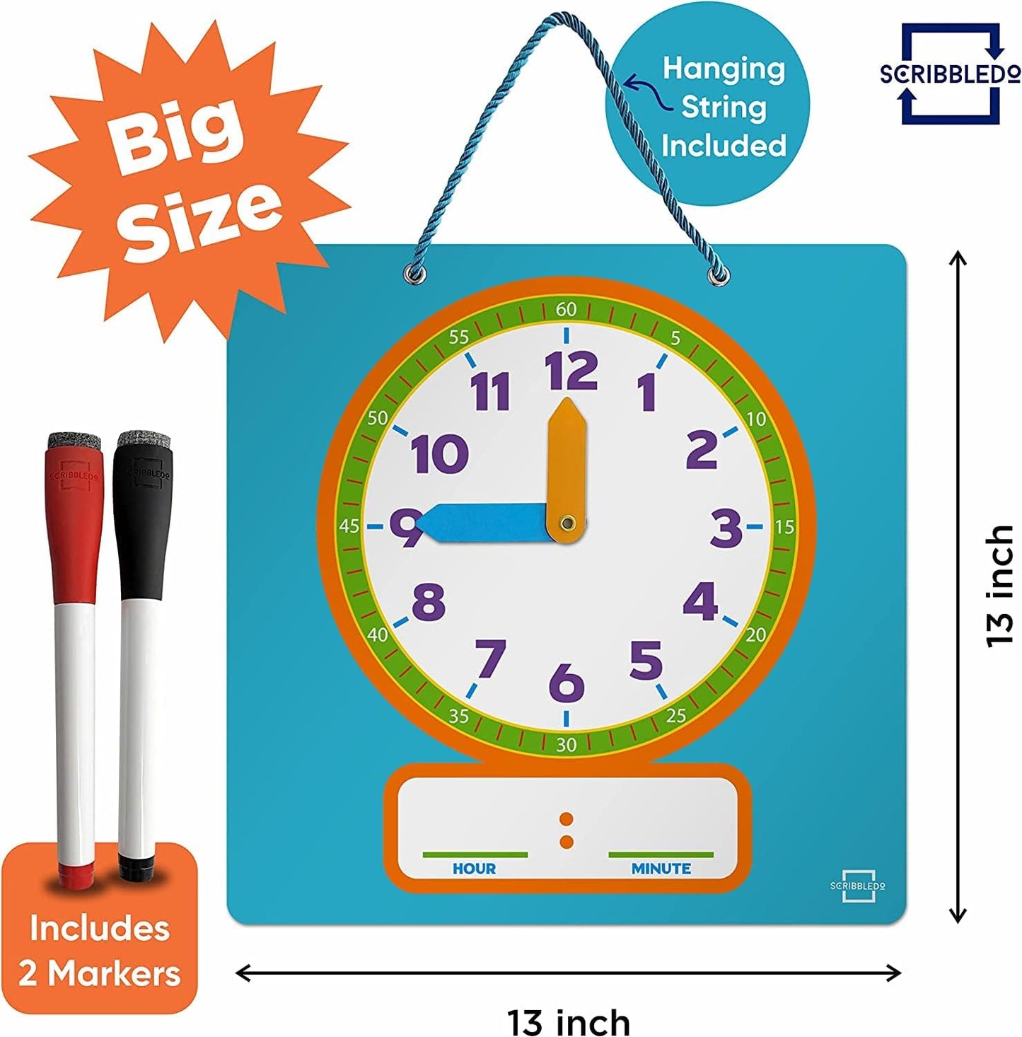 wall hanging analog learning clock for classroom