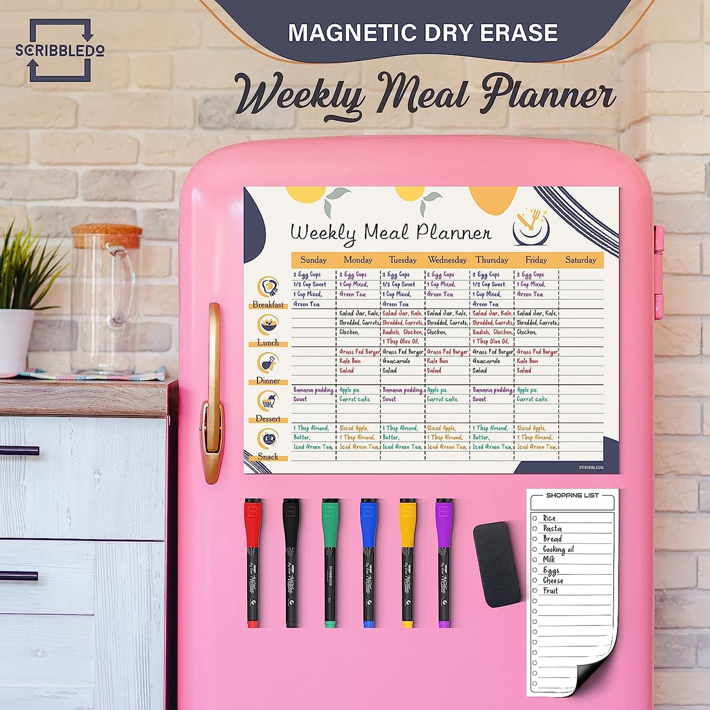 Magnetic Meal Planner Fridge 13x17