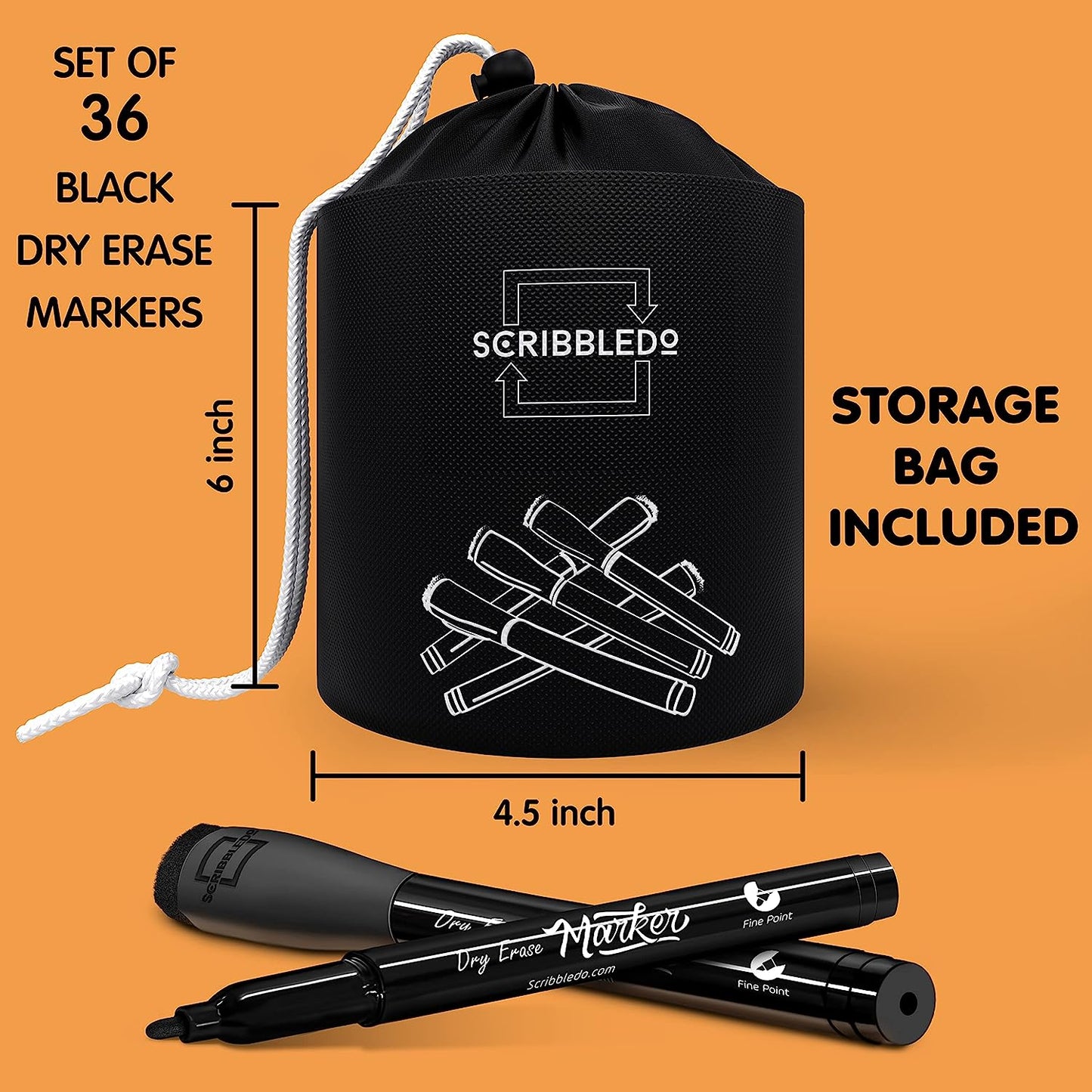 36 pack fine tip black marker with bag