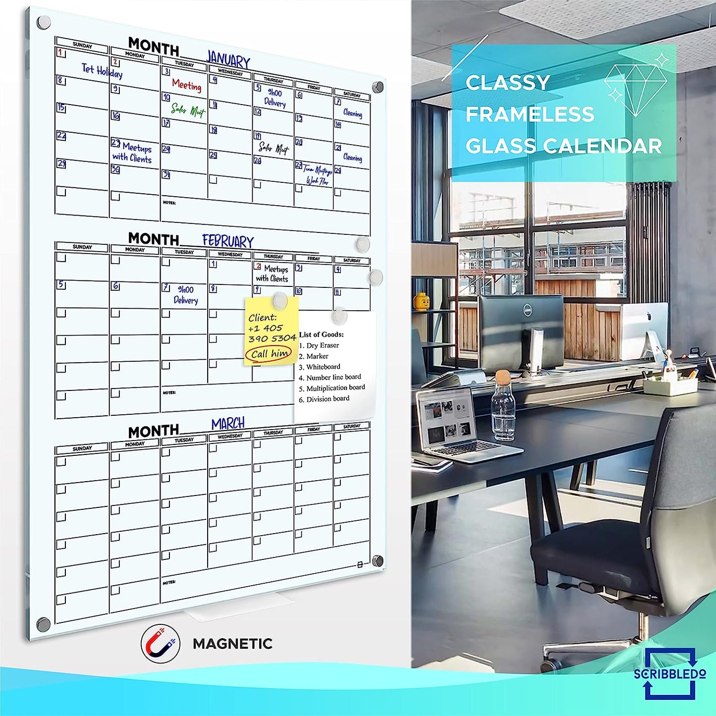 glass monthly planner 34x46 for offices