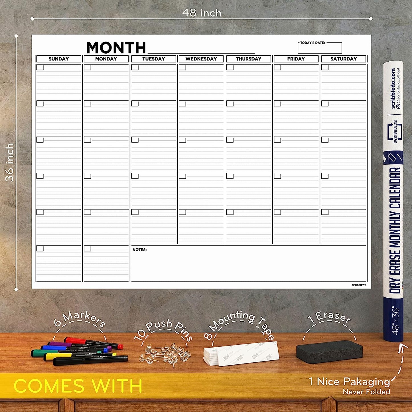 2023 monthly calendar for offices with markers and eraser 36x48