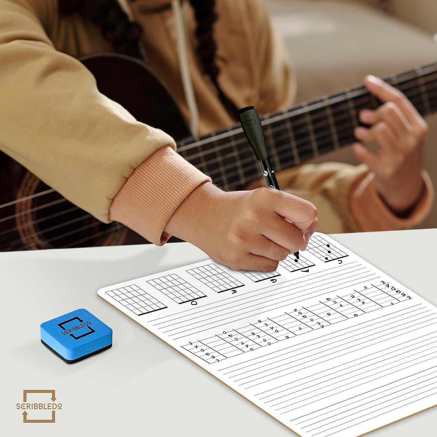 scribbledo guitar practice whiteboard 11"x14"