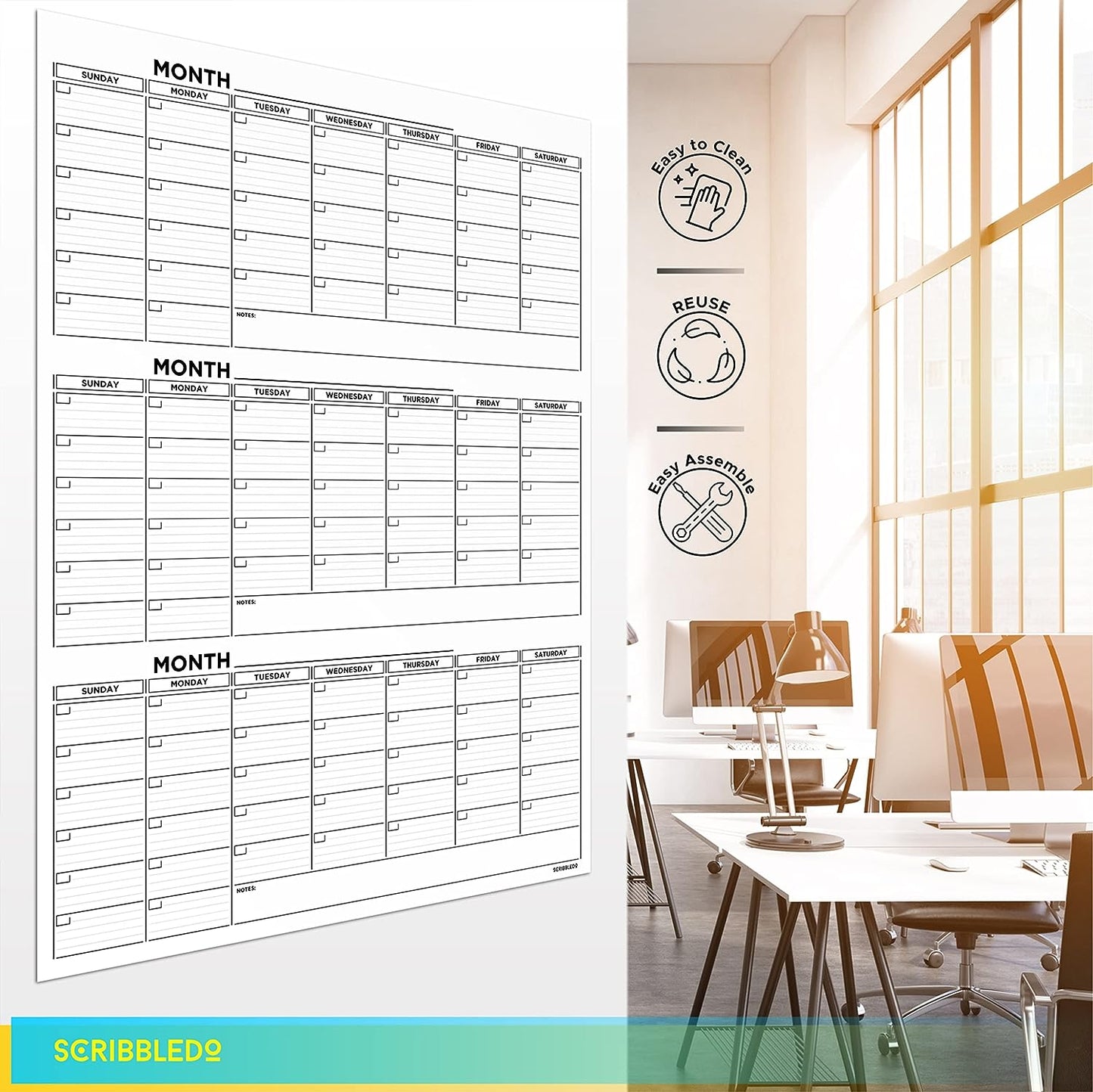 Whiteboard Dry Erase Quarterly Calendar