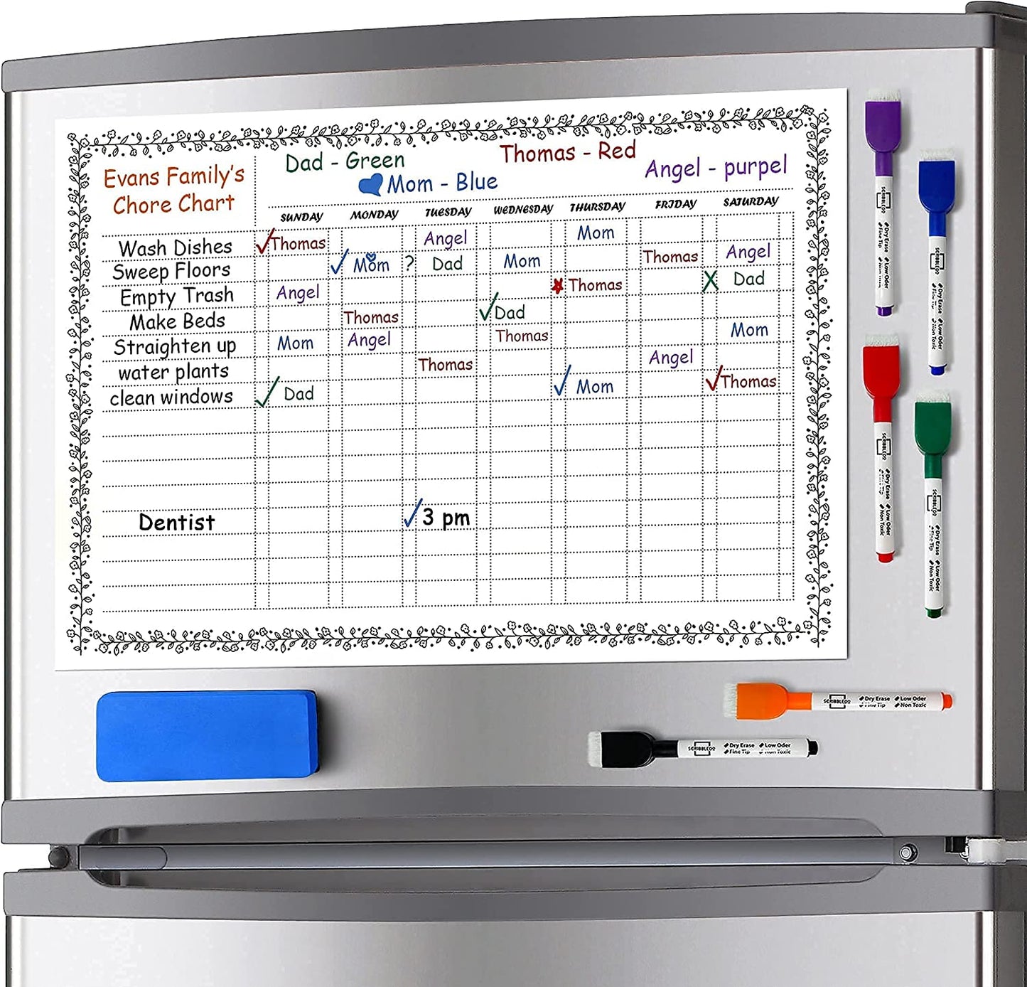 11x17 magnetic chore chart for fridge with marker