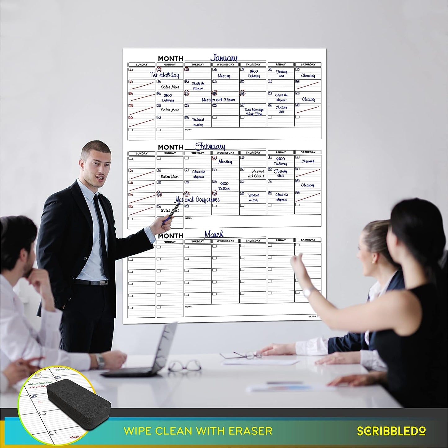 Large Dry Erase Quarterly Calendar 36"x48"