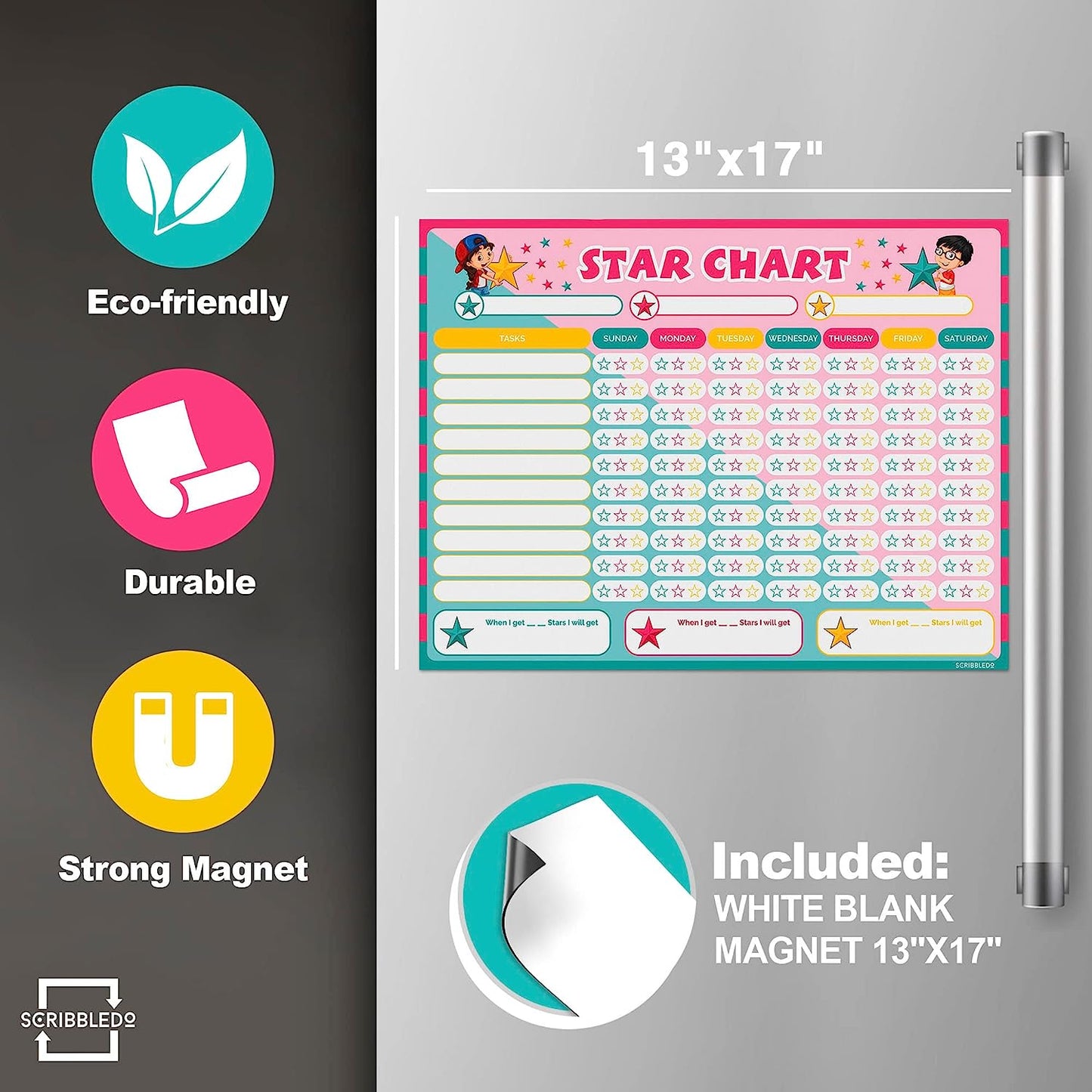 magnetic daily checklist for kids 13x17