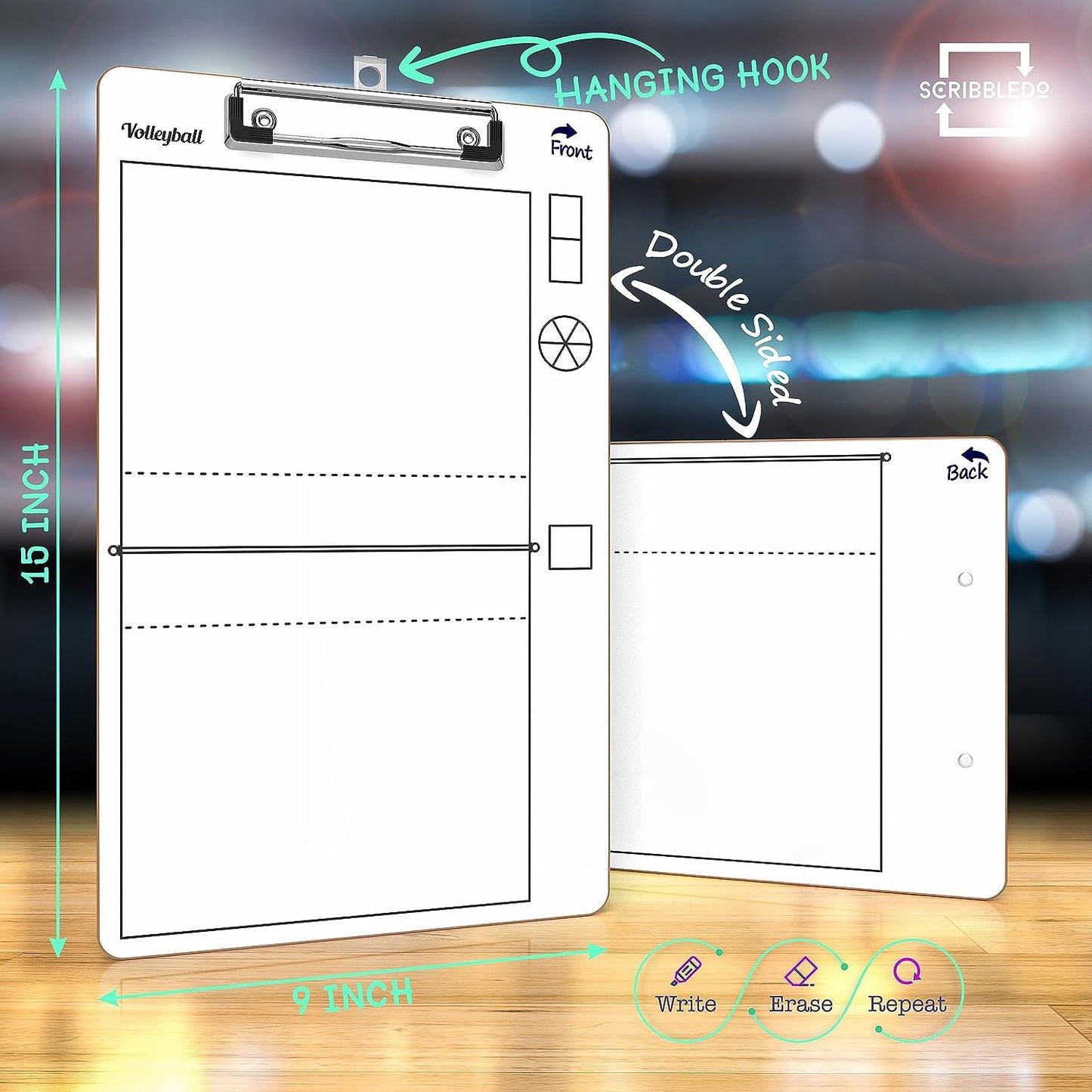Double Sided Volleyball Dry Erase Clipboard