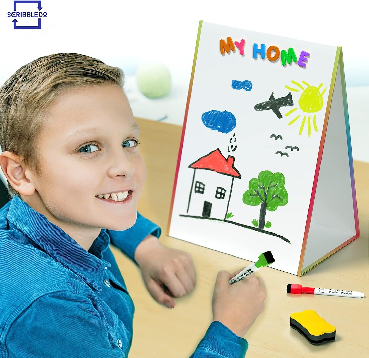 table top magnetic easel 6 markers and 1 eraser