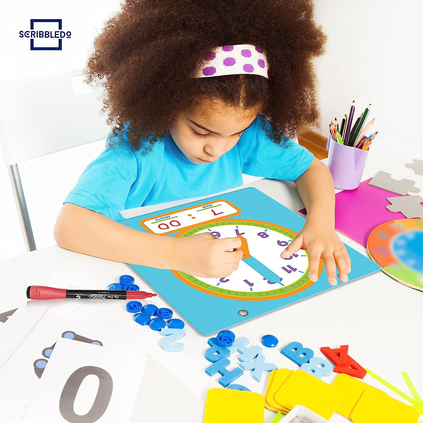dry erase analog learning clock for kids with 2 marker