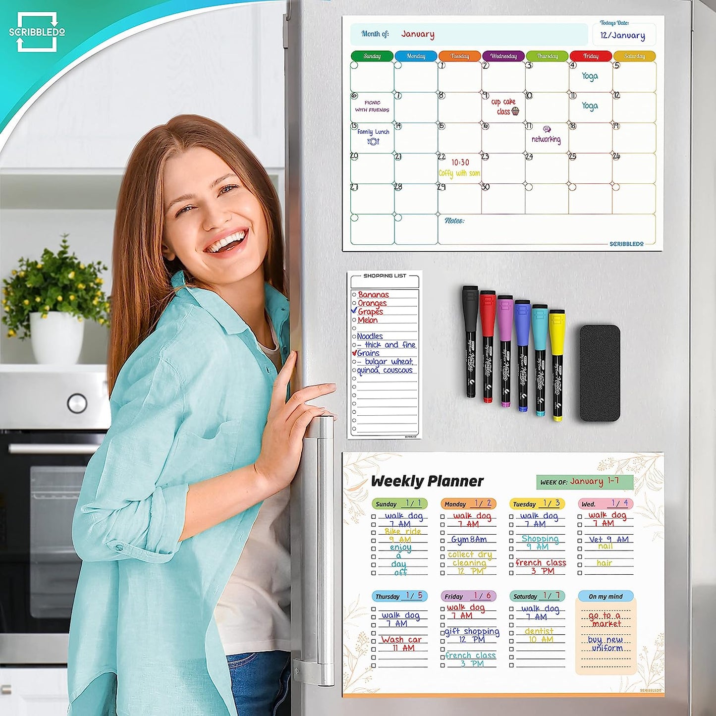 magnetic weekly planner with marker for refrigerator 