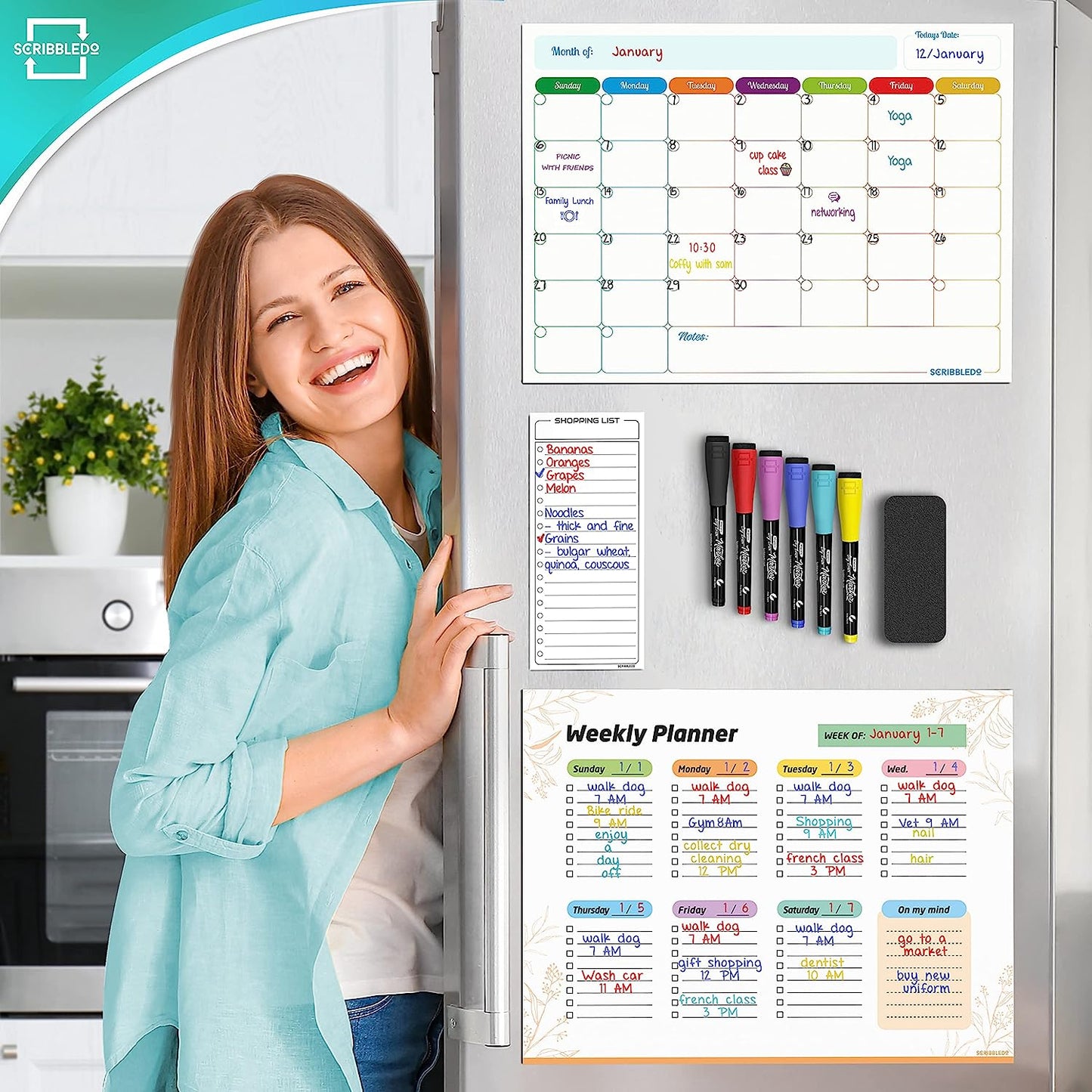 magnetic weekly planner with marker for refrigerator