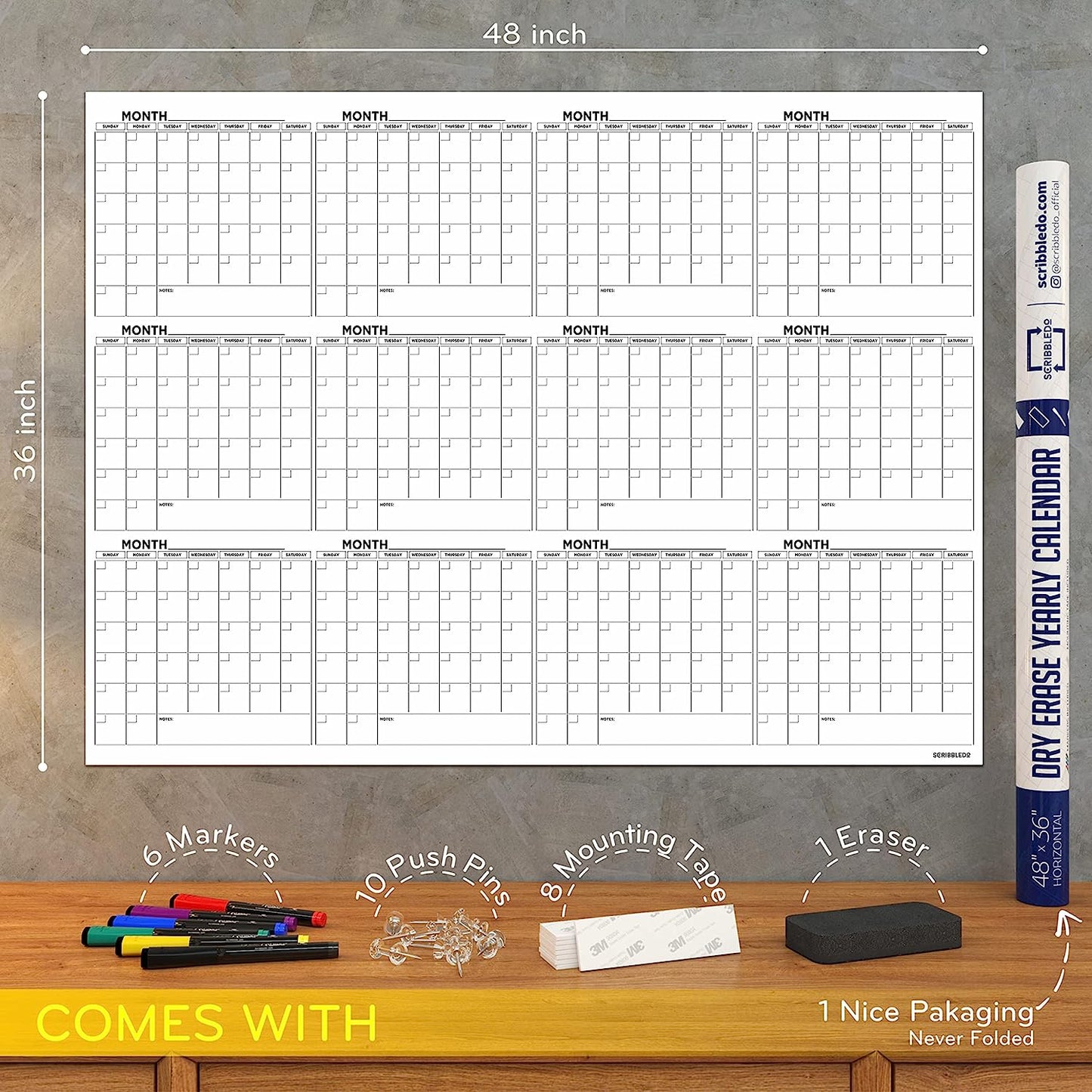 large yearly calendar 2023 for wall 36x48 with marker