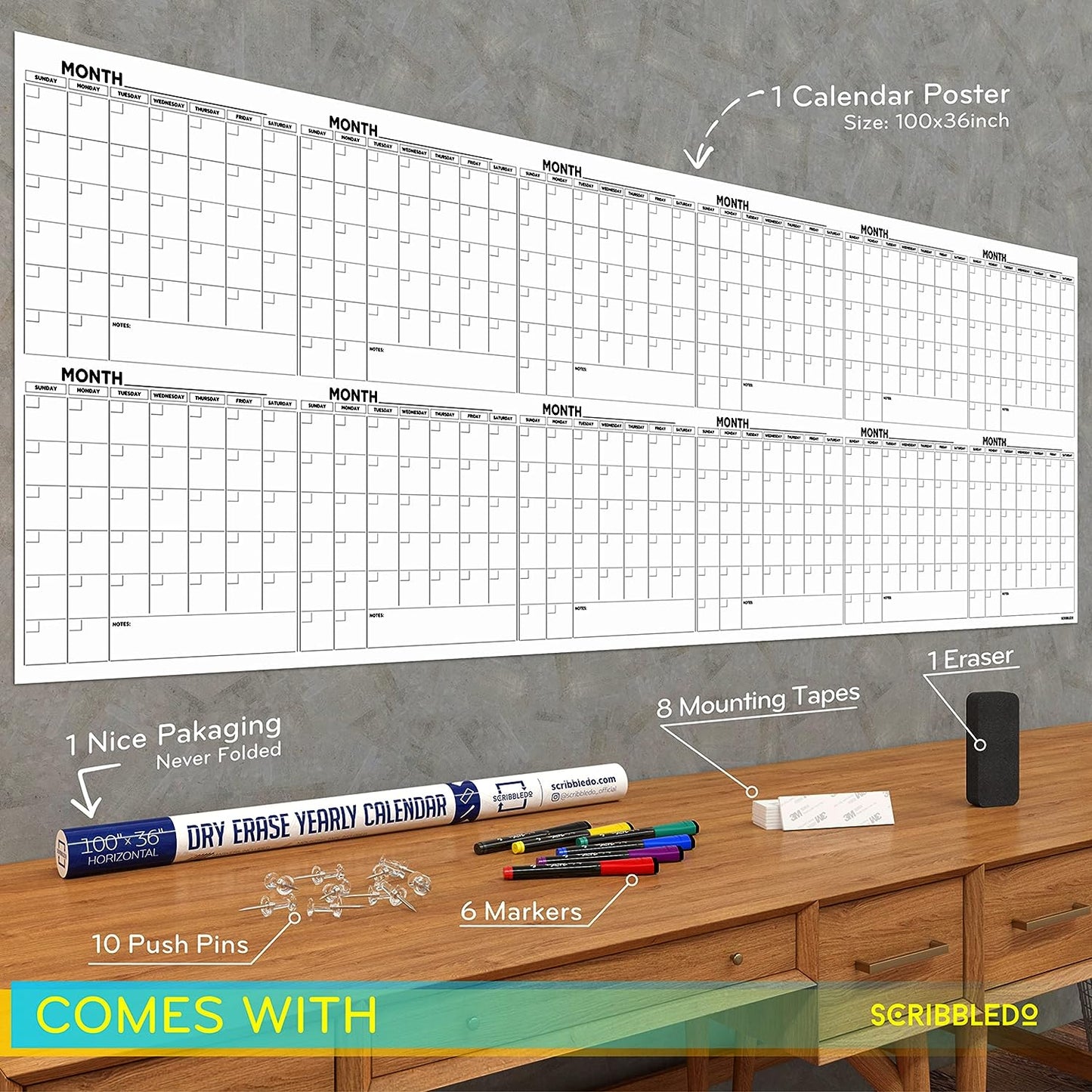dry erase board for wall 100x36