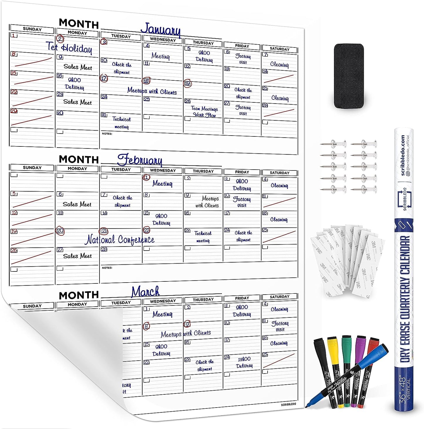 Whiteboard Quarterly Calendar