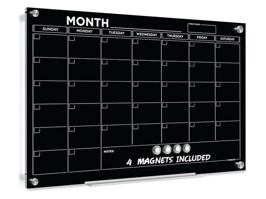 Black Magnetic Glass Whiteboard Calendar 24"x36" Monthly Planner
