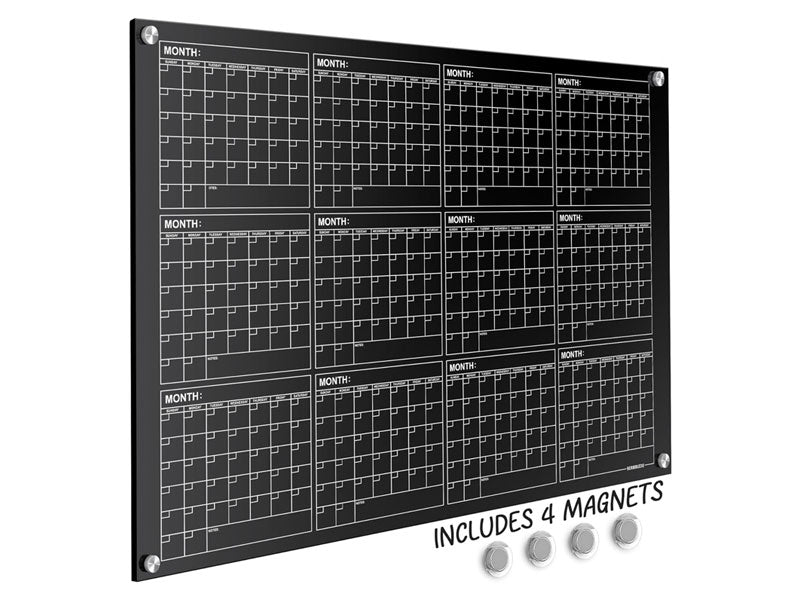 Black Magnetic Glass Whiteboard Calendar 34"x46" Yearly Planner