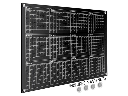 Black Magnetic Glass Whiteboard Calendar 34"x46" Yearly Planner