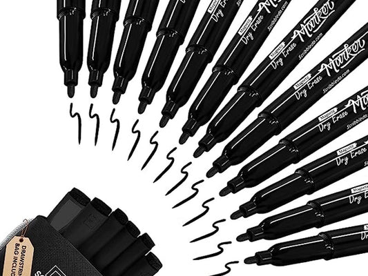 12 pack Magnetic Fine Tip Dry Erase Black Markers