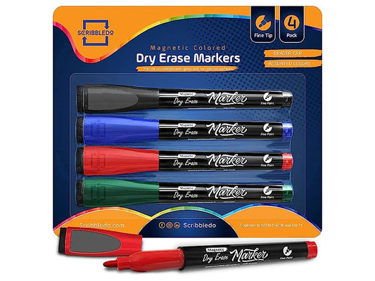 4 pack Magnetic Fine Tip Dry Erase Color Markers