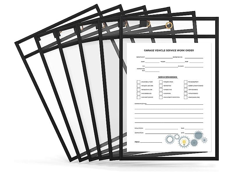 6 pack Dry Erase Pockets Black Plastic Sleeves