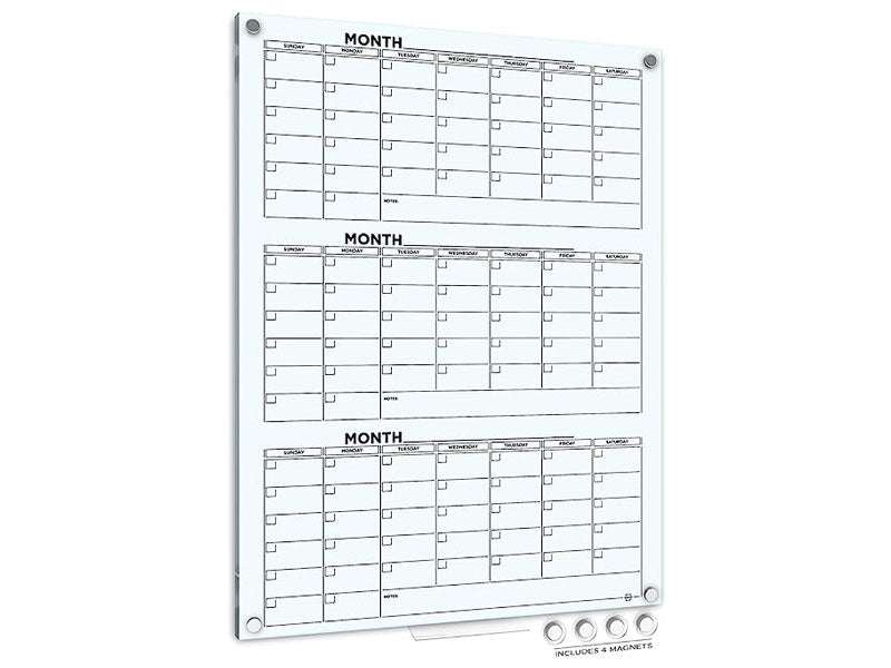 Whiteboard Calendar - Glass Board Monthly Calendar - 46 X 34 - Large Wall  C
