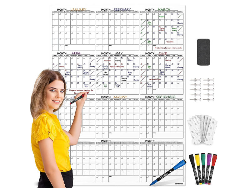 Large Dry Erase Quarterly Calendar 36"x48"