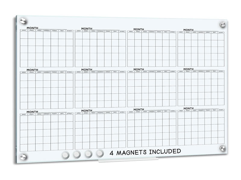 Magnetic Glass Whiteboard Calendar 24"x36" Yearly Planner