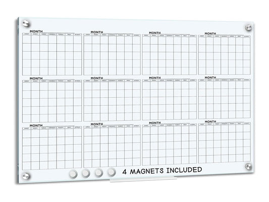 Magnetic Glass Whiteboard Calendar 24"x36" Yearly Planner