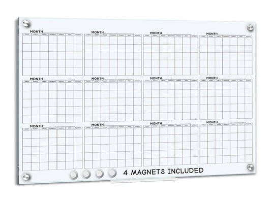 Magnetic Glass Whiteboard 2024 Calendar 24"x36" Yearly Planner