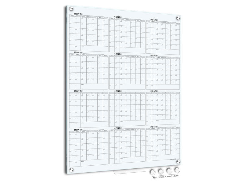 Magnetic Glass Whiteboard Calendar 34"x46" Yearly Planner