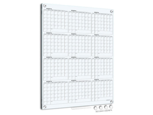 Magnetic Glass Whiteboard Calendar 34"x46" Yearly Planner