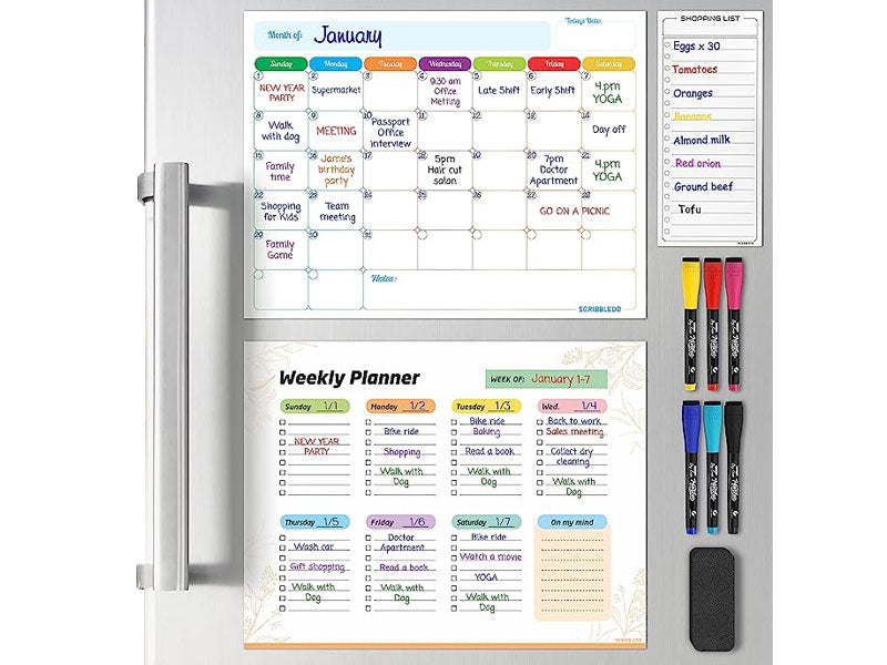 Scribbledo Magnetic 13x17 Monthly Planner for Refrigerator to Schedule  Conveniently –